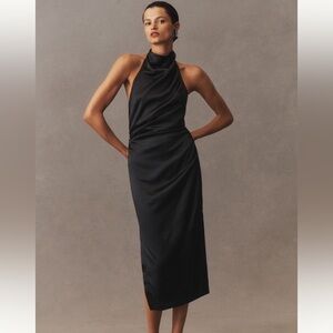 Elegant Black Halter stretch Satin Dress NWT